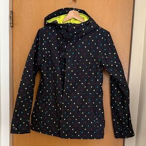 Sz M Burton Black Ski Jacket with lime green lining Colorful Square print